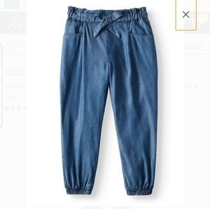 Girls paper bag waist elastic denim Jean pants